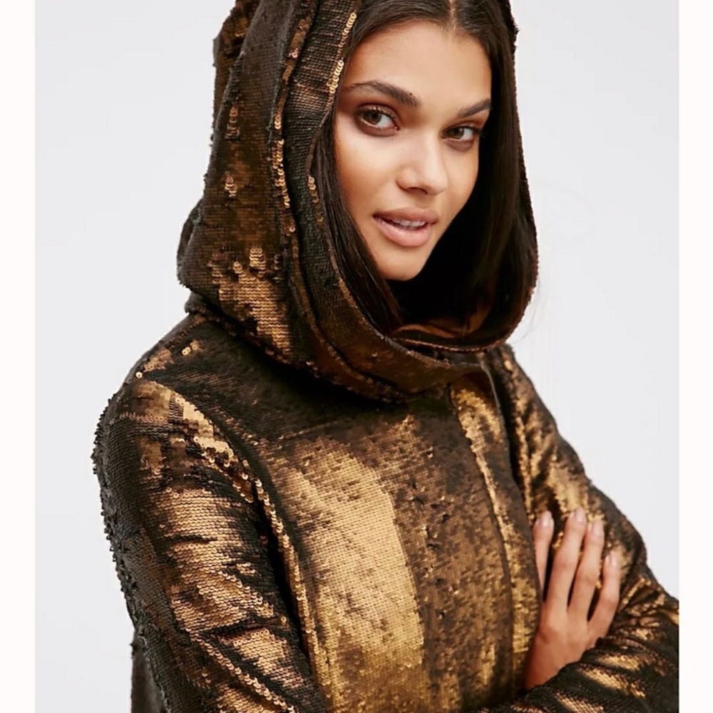 Free People Sequin Hoodie Jacket xs